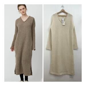 NWT Atelier Delphine Baby Alpaca Merino Wool Relaxed V-Neck Long Sweater Dress